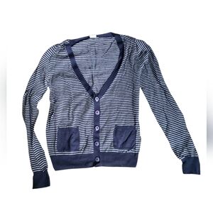 J. Crew XS Linen Cotton Cardigan stripes navy beige preppy lightweight v-neck
